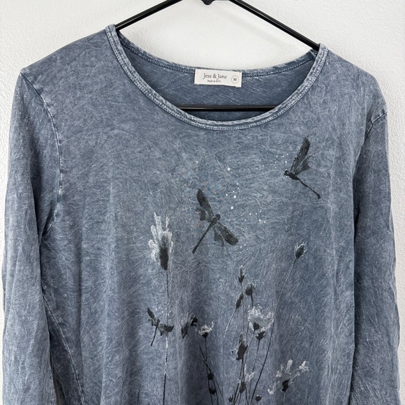 Jess and Jane Tunic Top Womens Medium Gray Floral Shirt Texture Mineral Boho USA - Picture 2 of 10